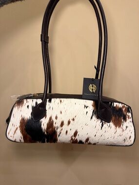 NWT House of Harlow 1960 Cowhide Cow Calf Hair Genuine Leather Long Shoulder Bag